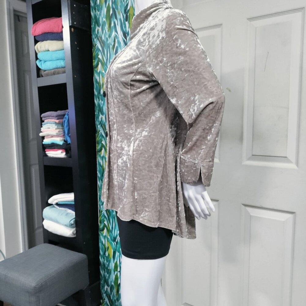 IC by Connie K Classic Lagenlook Artsey Crushed Velvet Jacket Tan Women's Small - Picture 6 of 13